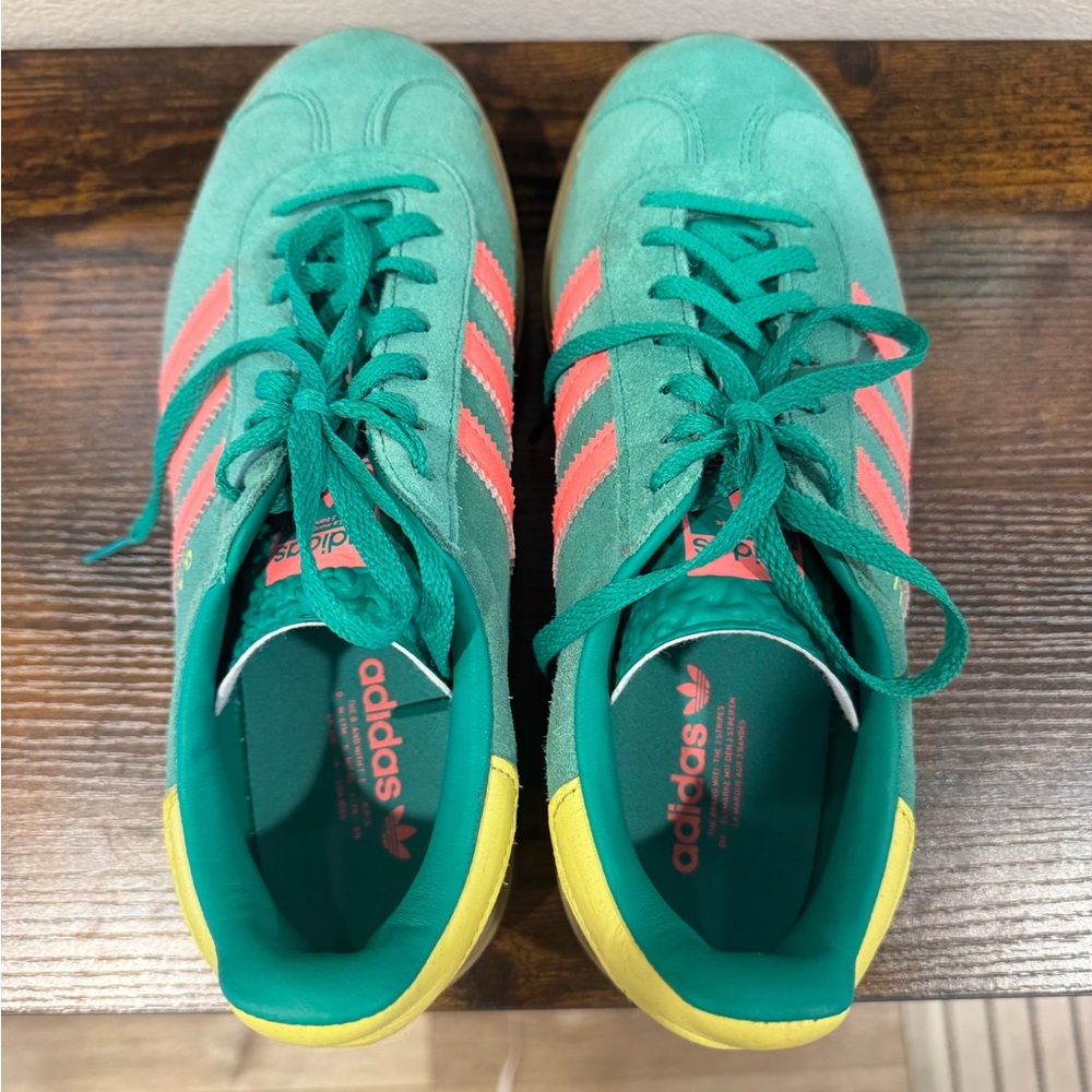 adidas Gazelle Platform Sneakers - Green with Pink and Yellow Accents - Picture 3 of 5